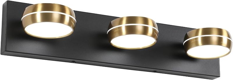 Photo 1 of Brass LED Bathroom Lights Fixtures Over Mirror Modern 3 Light Black Bathroom Vanity Light for Mirror Indoor Gold 20.3" Inch Restroom Wall Sconces Dimmable 18W Cool White 5500K