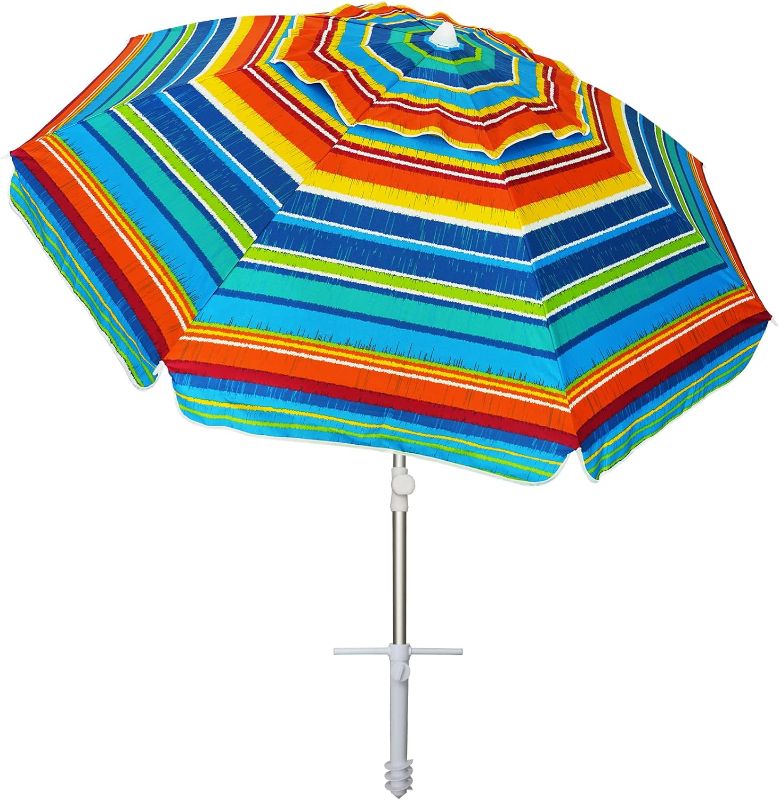 Photo 1 of AMMSUN Beach Umbrellas for Sand Heavy Duty Wind Portable, 6.5ft Outdoor Umbrella with Sand Anchor and UV Protection, Parasols Includes Carry Bag for Beach, Patio, and Garden, Yellow Stripes
