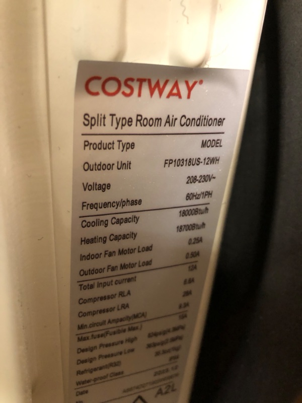 Photo 4 of COSTWAY 18000BTU Mini Split Air Conditioner& Heater,19 SEER2 208-230V Wall-Mounted Ductless AC Unit Cools Rooms up to 1250 Sq. Ft, Energy Efficient Inverter AC w/Heat Pump (Blast Series) 18000BTU, 208-230V, 19 SEER2