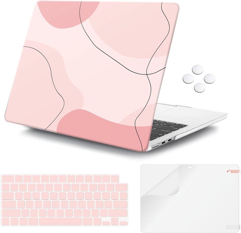 Photo 1 of ****USED** iCasso Compatible with MacBook Air 13.6 Inch Case 2024-2022 Release M3 A3113 A2681 M2 with Retina Display, Matte Hard Shell Case for MacBook Air 13 + Keyboard Cover + Screen Protector, Art Modern-Pink 