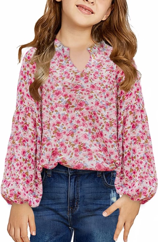 Photo 1 of blibean Girl Flower Bell Sleeve Blouse Floral Fall Tops 4-15 Years