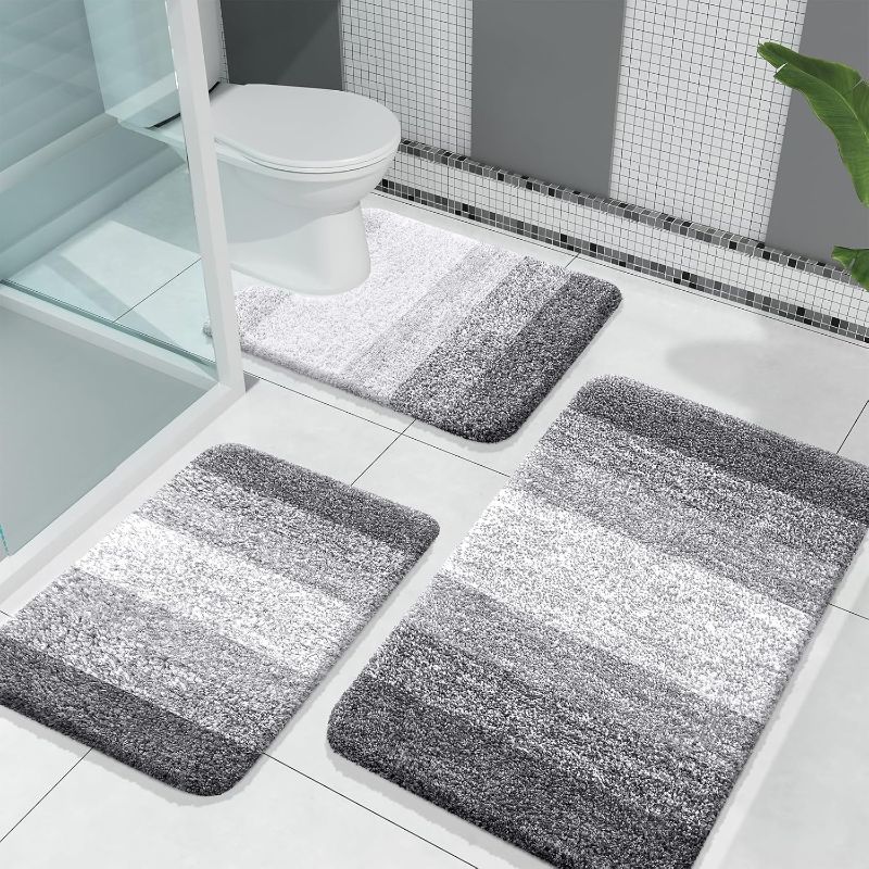 Photo 1 of ***USED** OLANLY Bathroom Rugs Sets 3 Piece, Soft Absorbent Microfiber Bath Rugs and U-Shaped Contour Toilet Rug Area Rug Set, Non-Slip Bath Carpet, Home Decor Accessories, Bath Mat Set for Bathr