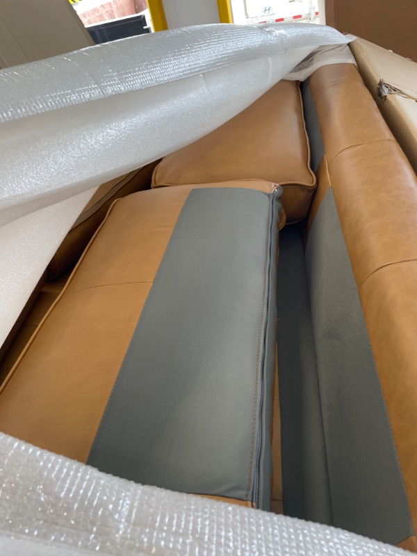 Photo 1 of Amazon Brand – Rivet Aiden Mid-Century Modern Tufted Leather Loveseat Sofa, 74"W, Cognac Leather Cognac Leather Loveseat

***ITEM APPEARS NEW, PACKAGED IN ORIGNAL PACKAGING***