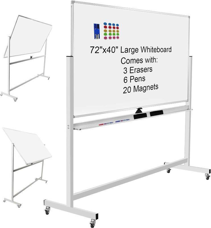 Photo 1 of ****SOLD FOR PARTS - MISSING HARDWARE - FINAL SALE***
72x40 inch double sided mobile magnetic whiteboard max-officoo