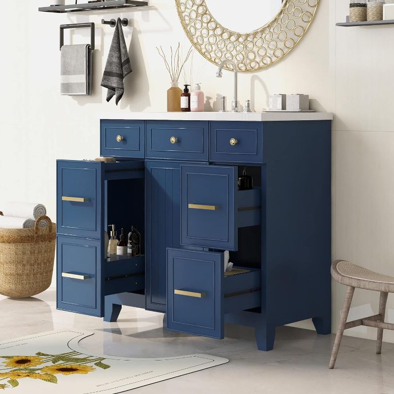 Photo 1 of Bathroom Vanity Cabinet with Sink Top Combo Set, 36 inch Bathroom Storage Cabinet with Drawer and Cabinet, Single Sink, Shaker Cabinet with Soft Closing Door (Blue 1)
***NO HARDWARE INCLUDED***