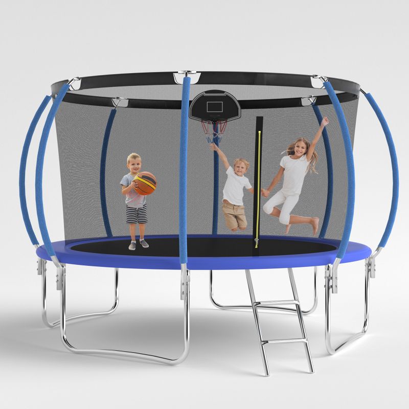 Photo 1 of 12FT Trampoline for Kid&Adult Outdoor Trampoline with Heavy-duty Safety Enclosure Net&Ladder 1200Lbs SENCHO GINSYTALIOR-Pumpkin-Blue