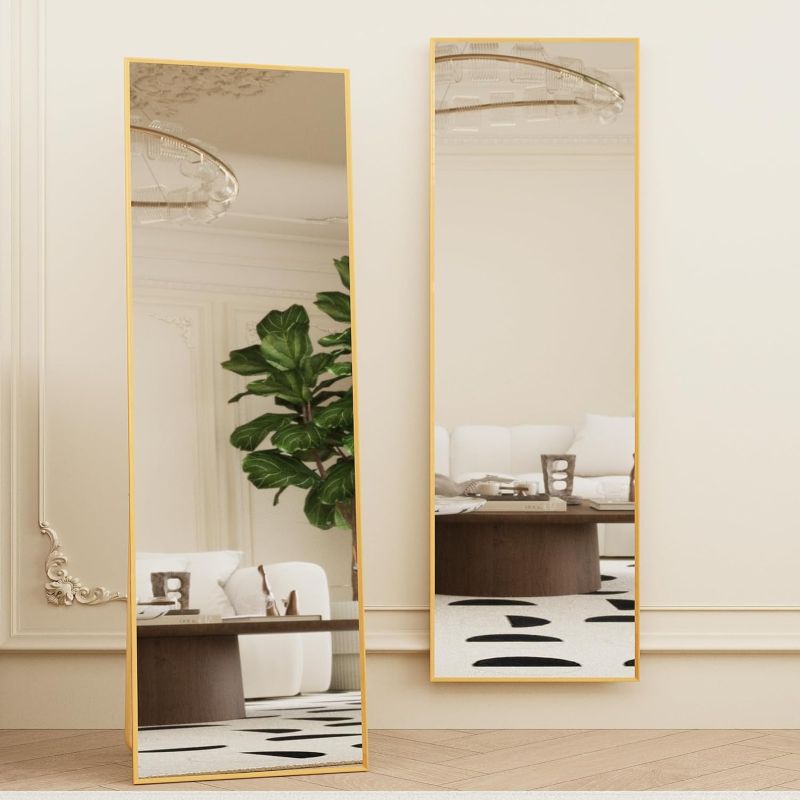 Photo 1 of Beauty4U Beveled Edge Full Length Floor Mirror, 59" x 16" Free Standing Hanging or Leaning Body Wall-Mounted Dressing Mirror for Bedroom, Bathroom, Gold
