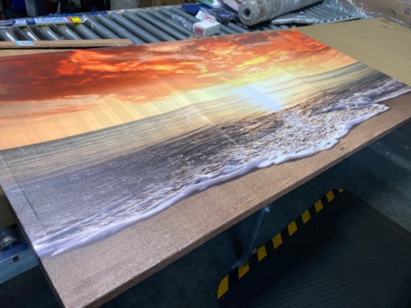 Photo 2 of ***SCUFFED***Baisuart S0162 Canvas Prints Wall Art Sunset Ocean Beach Pictures Photo Paintings for Living Room Bedroom Home Decorations Stretched and Framed Seascape Waves Landscape Giclee Artwork 30x60inch 30.00" x 60.00" Golden