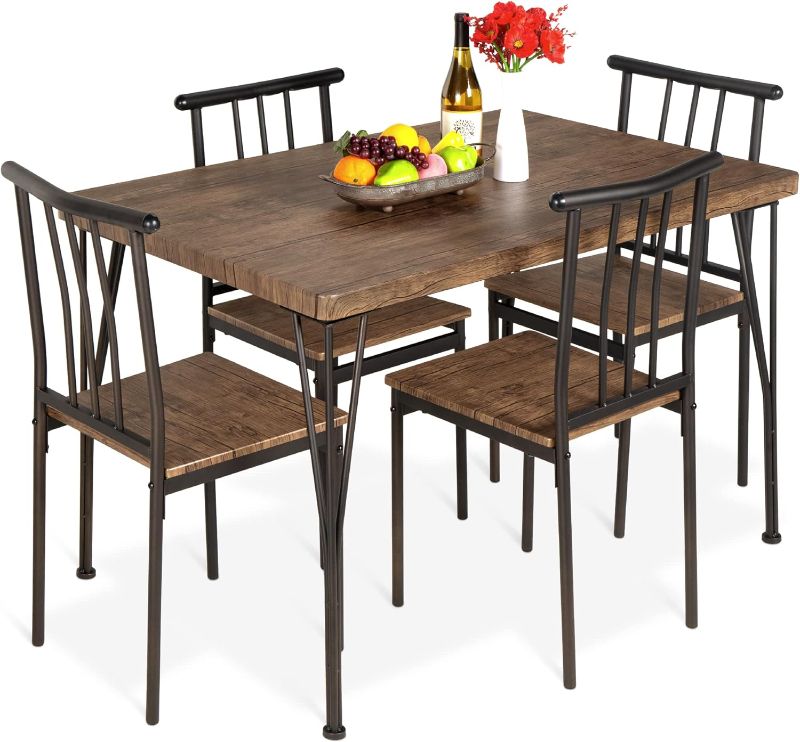 Photo 1 of ****SIMILAR ITEM**** Brown metal 5-Piece Metal and Wood Indoor Modern Rectangular Dining Table Furniture Set for Kitchen, Dining Room, Dinette, Breakfast Nook w/ 4 Chairs 