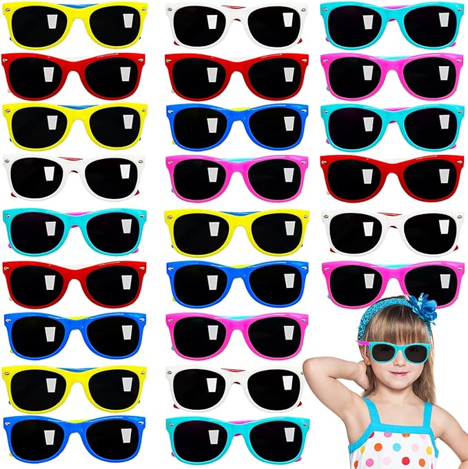 Photo 1 of ***USED** 24 Pack Kids Sunglasses Party Favors,Sunglasses Bulk for Boys and Girls,Neon Sunglasses for Birthday Party Supplies,Beach Party Favors
