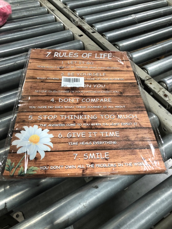Photo 1 of ***USED** Motivational Wall Art for Man Office 7 Rules of Life Wooden Planks Background Inspirational Wall Art for Bedroom Bathroom Dining Room Gallery Wrapped Positive Quotes Rustic Wall Decor Framed 12x16inch