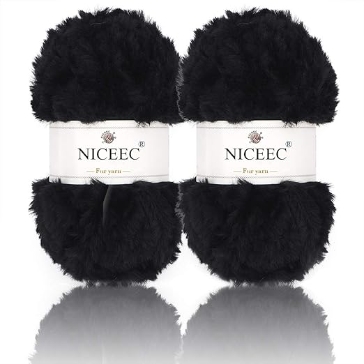 Photo 1 of nook Super Soft Fur Yarn (black ) - 2 Skeins of 100% Polyester Chunky Yarn for Crochet and Knitting each yarn is about 100g (About 60 m / 65 yards) 