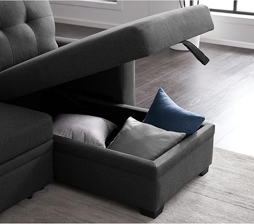 Photo 1 of  **only chaise** Easy Convertible Pull-Out Sleeper Sectional Sofa/Storage Chaise with Tufted Back Cushions  in Dark Gray