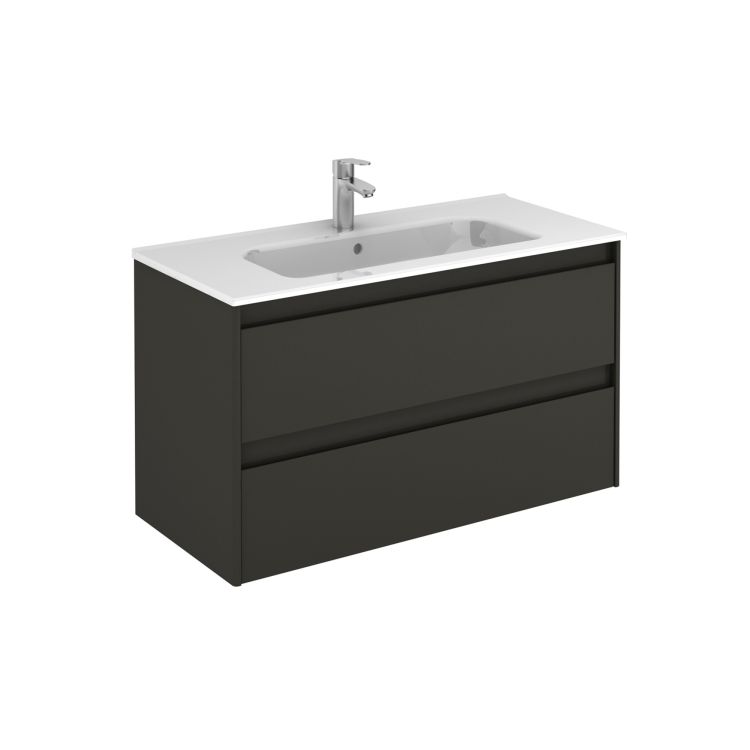 Photo 1 of **parts only** Ambra 100 Wall Mounted / Floating Bathroom Vanity in Anthracite, Includes Integrated Ceramic Sink, 39.4"

***INCOMPLETE SET***