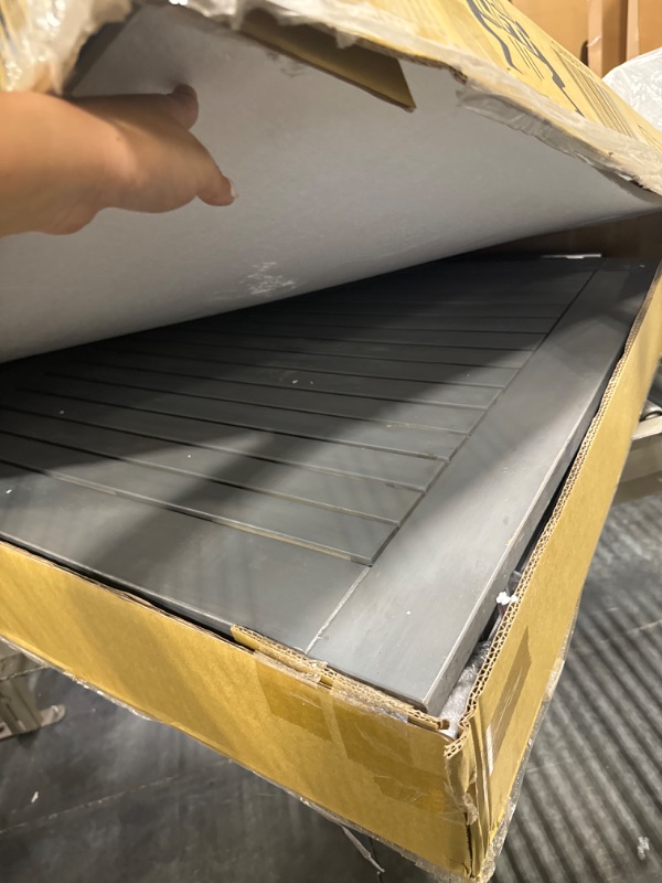 Photo 1 of Walker Edison Dominica Contemporary Slatted Outdoor Dining Table, 34 Inch, Grey Wash