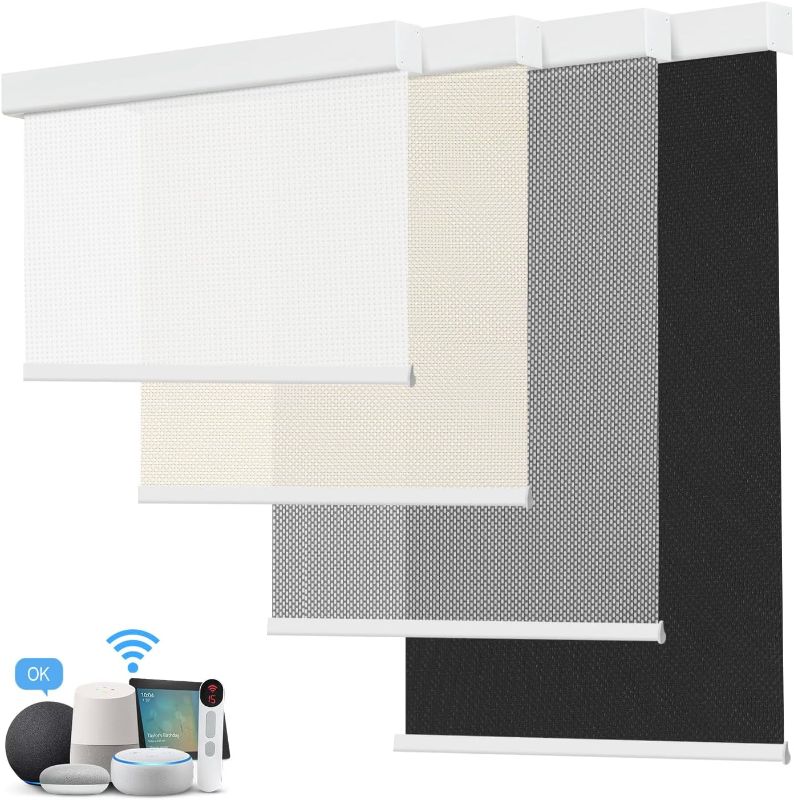 Photo 1 of ****USED ***55WX72H**COLOR WHITE*****Motorized Blinds with Remote:Blackout Roller Shades with App,Voice Control?Customized Automatic Blinds for Windows?Electric Blinds Work with Homekit,Alexa,Google Home 