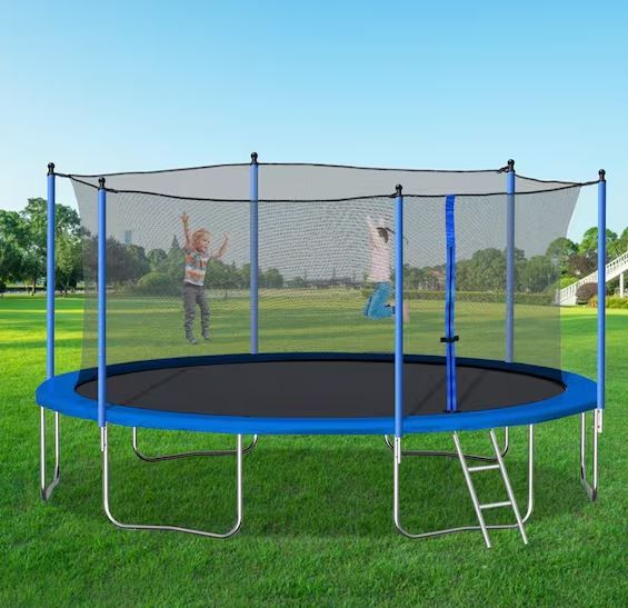 Photo 1 of 14 ft. Blue Trampoline with Enclosures and Ladder