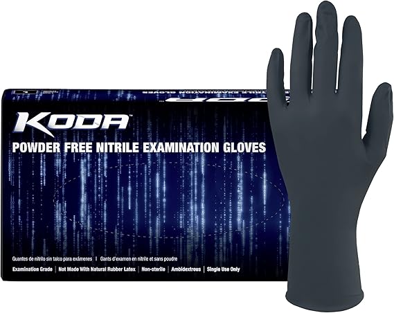 Photo 1 of Adenna KODA Nitrile Exam, Sensitive Skin, Powder Free Disposable Gloves, 5.5 Mil, Box of 100, (10 boxes, 1000 total) Black - XS