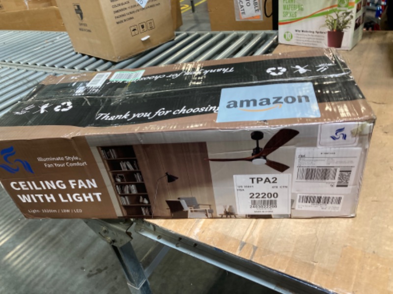 Photo 1 of Ceiling Fans with Lights and Remote, 52 Inch Outdoor Ceiling Fan for Patios with Light 3 Downrods, 3 Blades Modern Ceiling Fan Noiseless Reversible DC Motor, Wood Fan for Farmhouse Walnut Wood 52 Inch