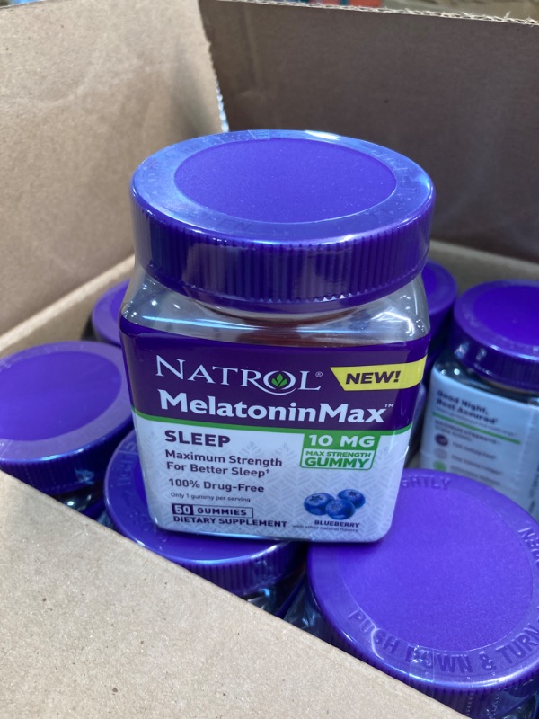 Photo 4 of ***AS IS / NO RETURNS -  FINAL SALE** EXP DATE:08/27/2024
Natrol MelatoninMax(TM) Sleep Gummy Nighttime Sleep Aid for Occasional Sleeplessness, Blueberry Flavor, 10 mg, 50 Count, 50 Day Supply Blueberry 50 Count (Pack of 12)