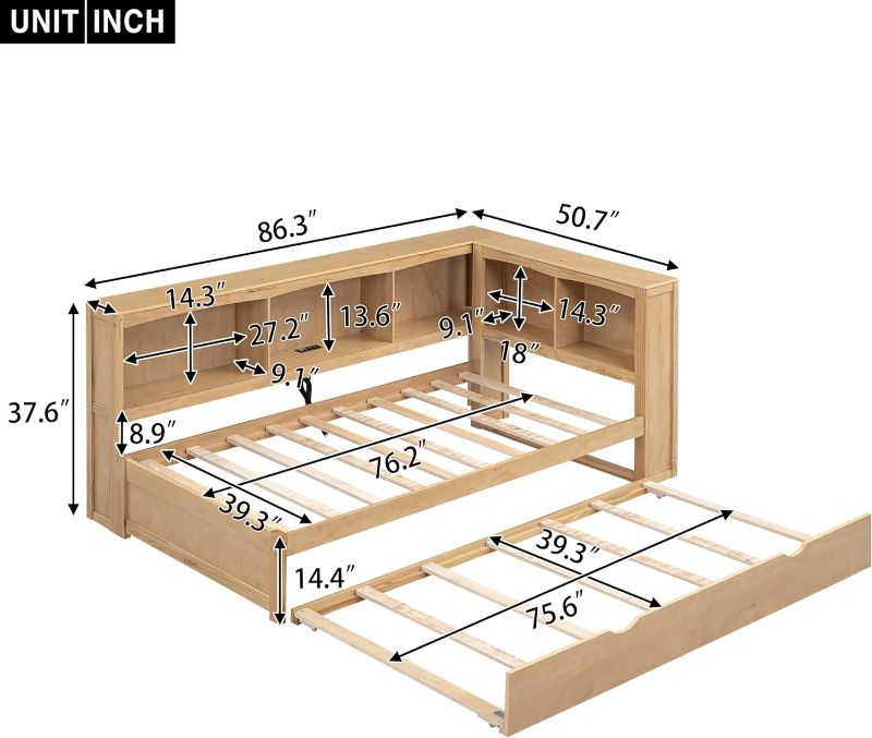 Photo 1 of ***This is a for parts item***
HomSof Size Daybed with Trundle,L-Shaped Bookcases,Storage Cabinets and USB Ports, Twin-L, Wood