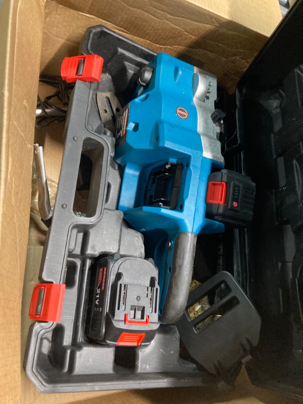 Photo 2 of  AS IS NO RETURNS FINAL SALES*****sale for parts only****
16''Cordless electric chainsaw, lithium-ion battery-powered, with safety lock, automatic lubrication system, includes 2 chains, 2x6.0Ah batteries and charger