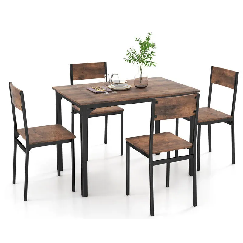 Photo 1 of 5 Piece Dining Table Set Industrial Style Kitchen Table and Chairs for 4-Rustic Brown
