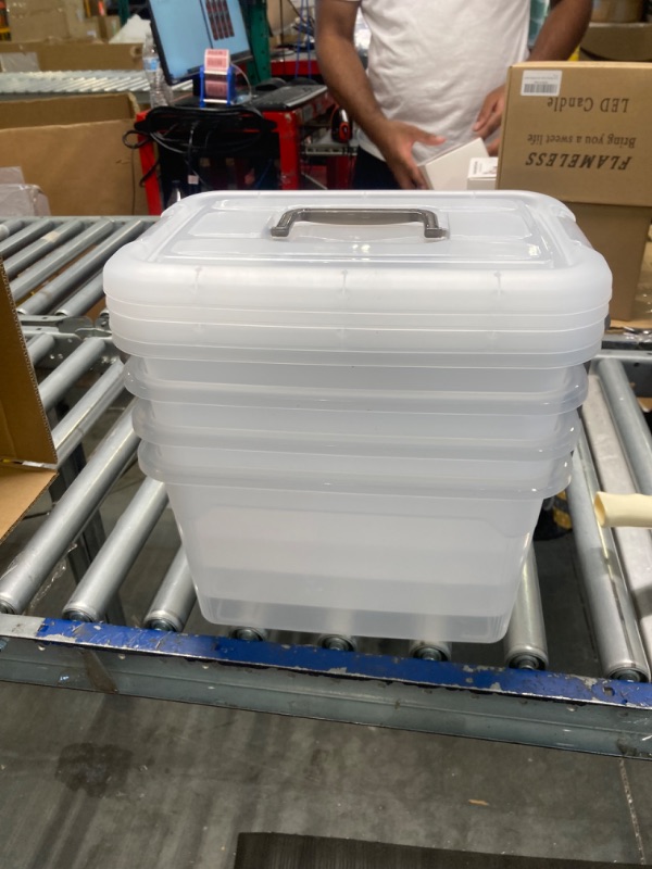 Photo 1 of 10 Liter Storage Boxes, Clear Plastic Storage Totes with Lids Set of 4 Grey handle