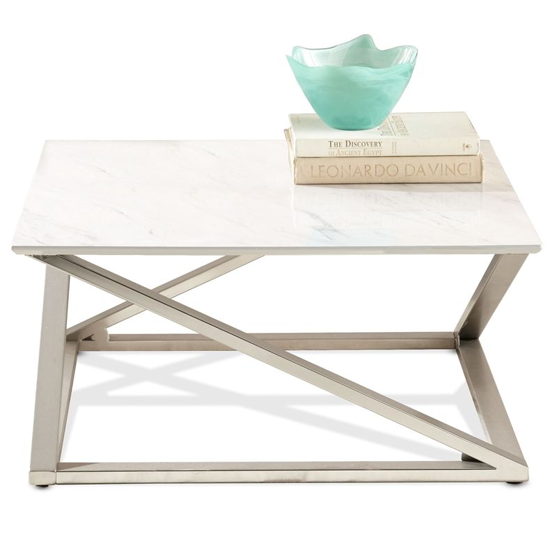 Photo 1 of ***USED***Steve Silver Zurich Square White Faux Marble Mixed Media Cocktail Table
