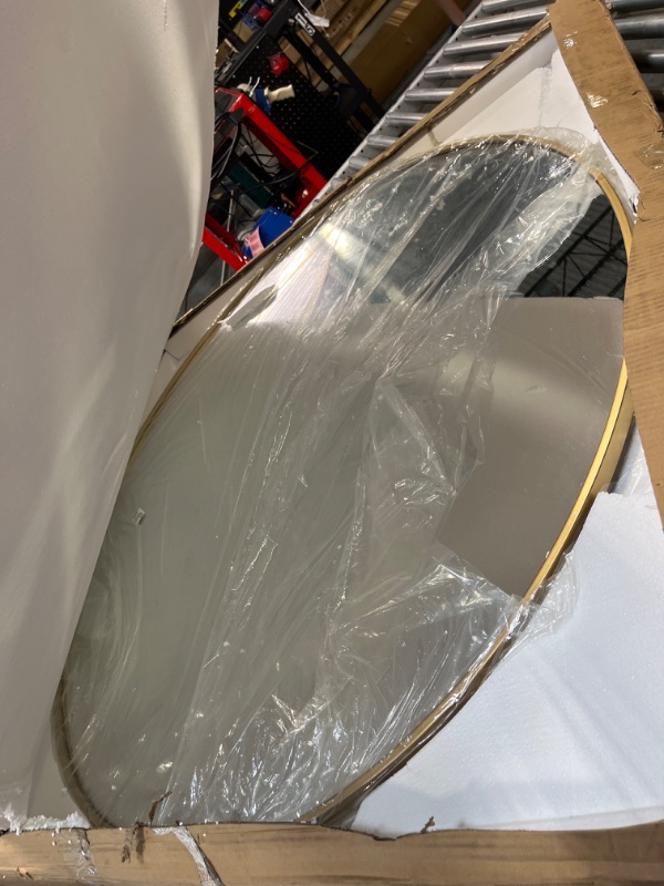 Photo 1 of 48 Inch Round Wall Mirror Gold Metal Framed Mirror Circle Mirror Modern Farmhouse Style Vanity Mirror Wall-Mounted Mirror for Entryways, Bathroom or Dorm Gold 48"