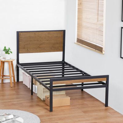 Photo 1 of 14 in Metal Platform Bed Frame with Headboard, Twin