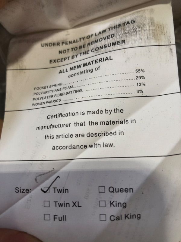 Photo 2 of 12" Twin Mattress in a Box Made in USA, Firm Mattress, Hybrid Mattress Cool Improved Airflow with Edge to Edge Pocket Coil, Bed in A Box, Ottopedic 12" Hybrid Mattress Twin Firm