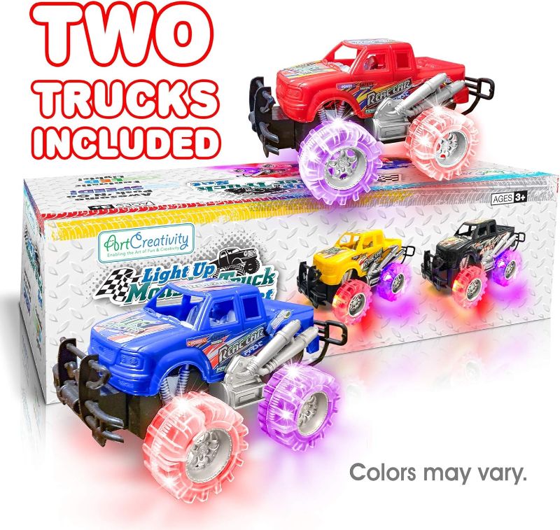 Photo 1 of ArtCreativity Light Up Monster Trucks for Boys and Girls, Toy Truck Set of 2, Monster Trucks for Boys 3-6 Years Old, Toddler Monster Truck Toys, Light Up Trucks, Easter Gifts for Kids