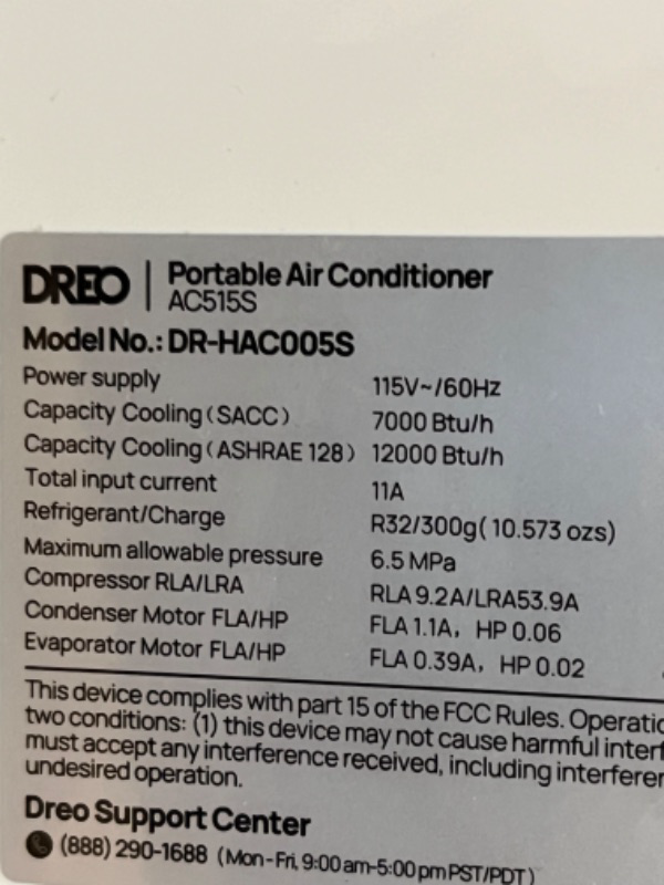 Photo 4 of ****USED** Dreo Portable Air Conditioners, 12,000 BTU AC Unit for Bedroom with Drainage-free Cooling, 46dB Quiet, APP/Voice/Remote, 24h Timer with Fan & Dehumidifier, Smart Air Conditioner for Room Indoors 12,000 BTU White