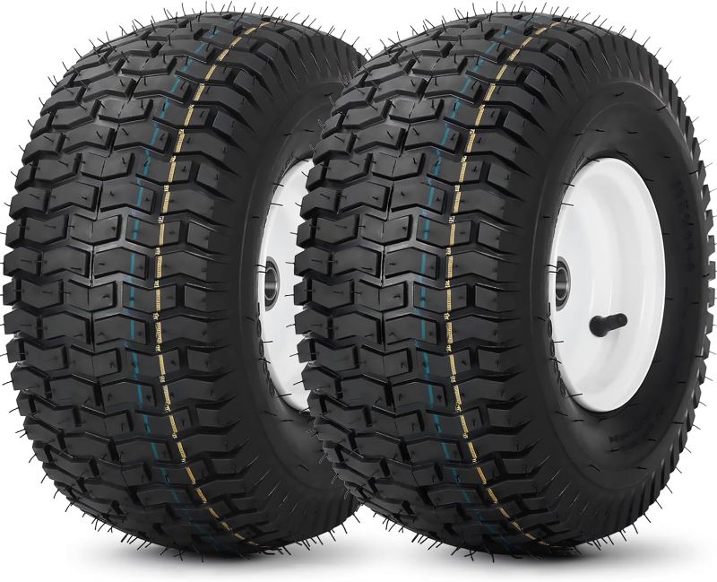 Photo 1 of (2 Pack) 15x6.00-6 Tubeless Tire and Wheel, 3" Offset Hub, 3/4" Bearing, 4 Ply, 15x6-6 Lawn Mower Front Tires, Compatible with 100 and 300 Series John Deere Riding Mower, Lawn Tractor and More
