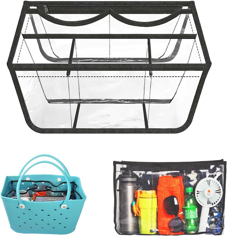 Photo 1 of 
Clear Beach Bag Organizer Compatible with Bogg Bag X Large Size, Insert Divider Pouch for XL Bogg Bag Accessories (Clear-Black