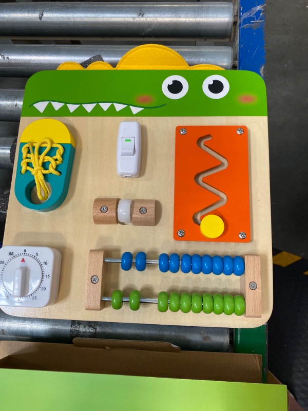 Photo 3 of ****USED*** HELLOWOOD Wooden Busy Board for Toddlers 1-3 2-4, Montessori Learning Toy with 19 Eductional Activities, Sensory Activity Board to Develop Fine & Life Motor Skills, Gift for Boy & Girl Green