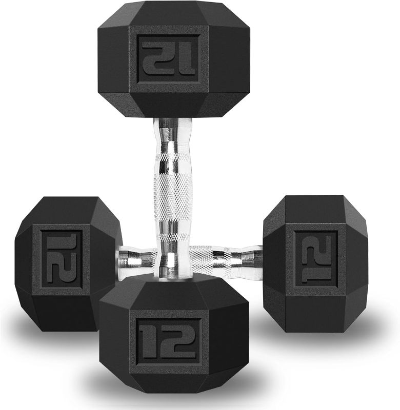 Photo 1 of Balelinko Rubber Grip Encased Dumbbell Cast Iron Weight with Anti-Slip Handle Dumbbell -Strength Training Equipment - Home Gym Accessories - Full Body Workout - Muscle Building 12 Pounds, Single