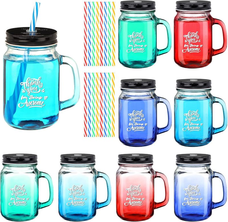 Photo 1 of 
Mifoci 8 Set Thank You Glass Cup Gifts 16 oz Employee Teacher Appreciation Gift Mason Jar Glass Cup with Handles Lids and Straws for Men Women Coworkers Graduation Gift