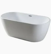 Photo 1 of 59" Freestanding White Acylic Soaking Bathtub with Brushed Nickel Drain and Overflow, Chrome Finish Deep Modern Stand Alone Tubs for Bathroom