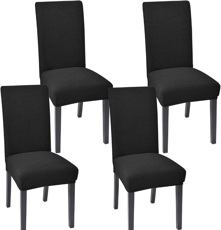 Photo 1 of Chair Covers for Dining Room Set of 4 Chair Seat Cover for Dining Room Kitchen, Parsons Chair Covers Dining Chair Slipcover, Black
