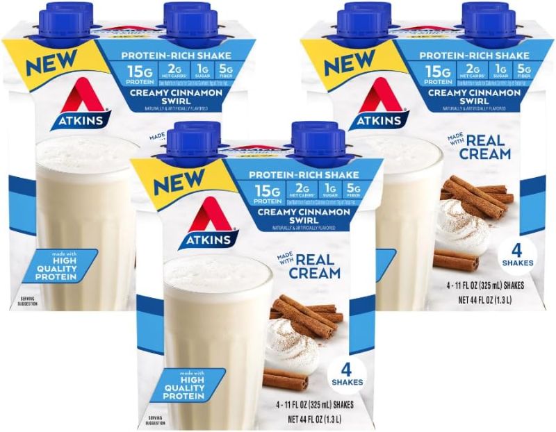 Photo 1 of ****BEST BY 08 19, 2024***
Atkins Creamy Cinnamon Swirl Protein Shake, 15g Protein, Low Glycemic, 2g Net Carb, 1g Sugar, Keto Friendly, 12 Count
