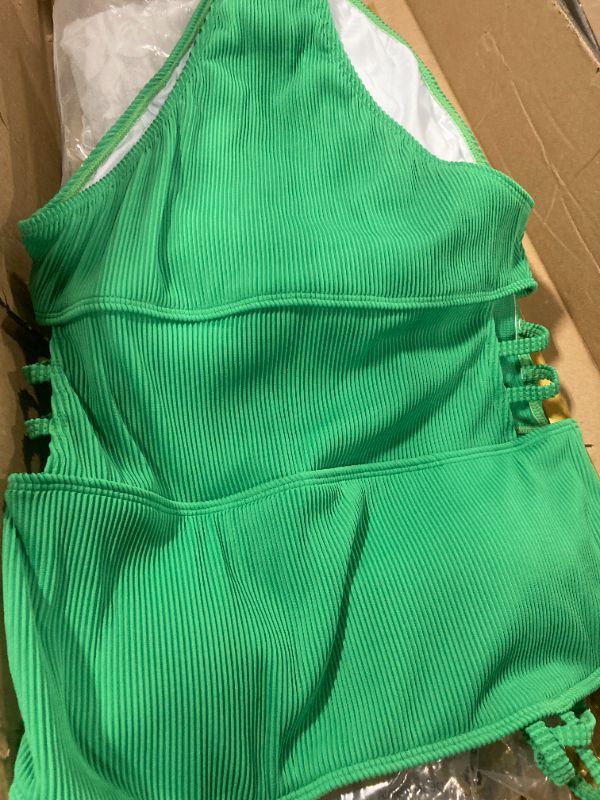 Photo 1 of ****USED***SIZE MEDIUM**Yonique Women's One Piece Bathing Suit One Shoulder Swimsuit Cutout Swimwear Monokini Green 