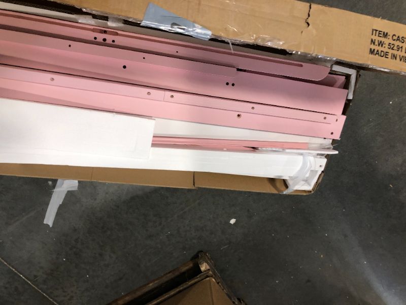 Photo 1 of ***FINAL SALE, NO RETURNS, PARTIAL SET, BOX 2 OF 2***Twin Over Twin Castle Bunk Bed with Ladder Door Windows, Wood Low Loft Beds for Kids Boys Girls Teens Bedroom, Pink  