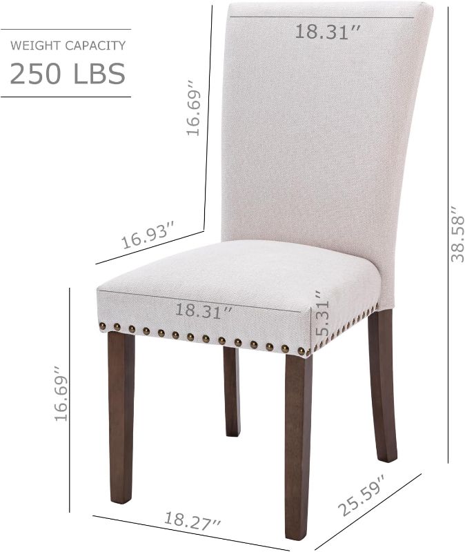 Photo 1 of ***1PC****COLAMY Upholstered Parsons Dining Chairs Set of 1, Fabric Dining Room Kitchen Side Chair with Nailhead Trim and Wood Legs - Beige Set of 2 F-beige