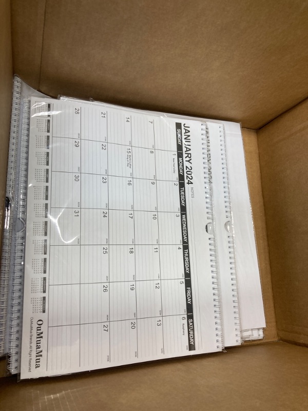 Photo 2 of ***12 pcs****OuMuaMua Calendar 2024, Monthly Planner Spanning January 2024 to June 2025, Featuring Twin-wire Binding, Thick Paper and Ruled Blocks for School Home and Office Use, 14.5 X 11 lnches (Jan)? white