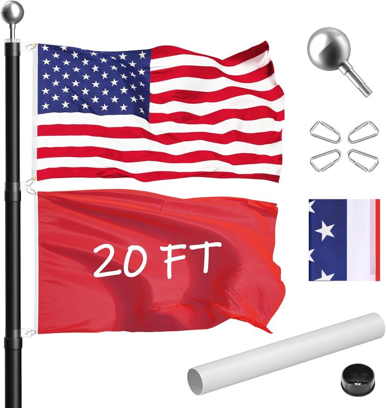 Photo 1 of 20FT Telescoping Flag Pole Kit, Extra Thick Flag Poles with 3x5 American Flag, Heavy Duty Flag Pole for Outside House Inground, Flag Poles for 3x5 Flag Outdoor