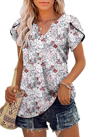 Photo 1 of ***USED***SIZE:3XL***Womens Tops Short Sleeve Shirts V Neck Summer Shirts Ladies Tunic Tops Casual Flowy Ruffle Shirt