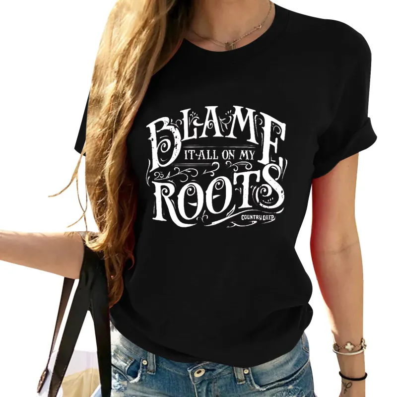 Photo 1 of ***USED** Women Blame It All On My Roots T Shirt Country Music Cute Funny Graphic Tee Shirt Retro Western Tops(2XL)