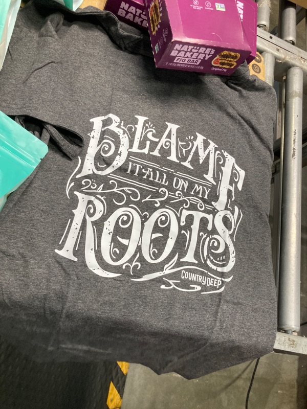 Photo 3 of ***USED** Women Blame It All On My Roots T Shirt Country Music Cute Funny Graphic Tee Shirt Retro Western Tops(2XL)